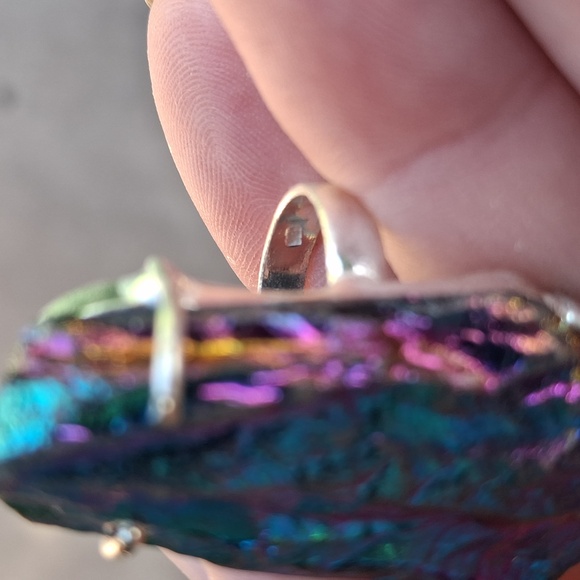 New Rough Rainbow Titanium Crystal Quartz 925 Silver Statement Ring. - Picture 12 of 15